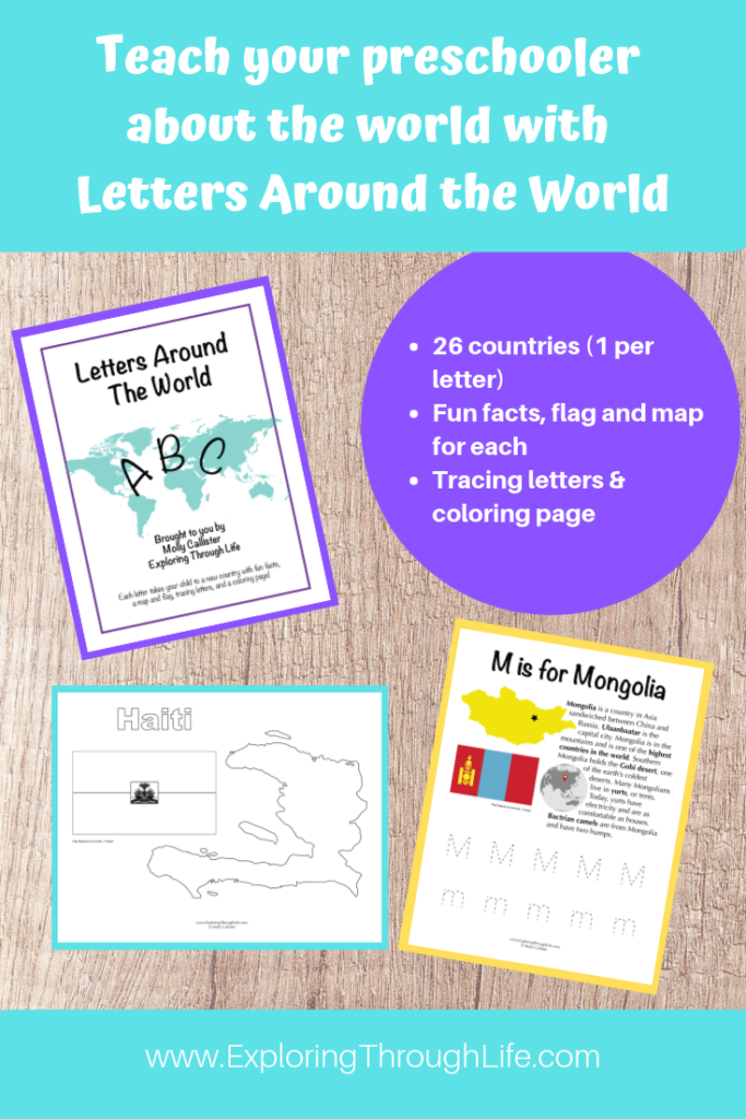 A preschool geography curriculum designed for preschool through first grade to help parents teach their children about different countries around the world. Perfect for the homeschooling, world schooling or public schooling family that wants to supplement their child's education. Learn letters and countries at the same time!