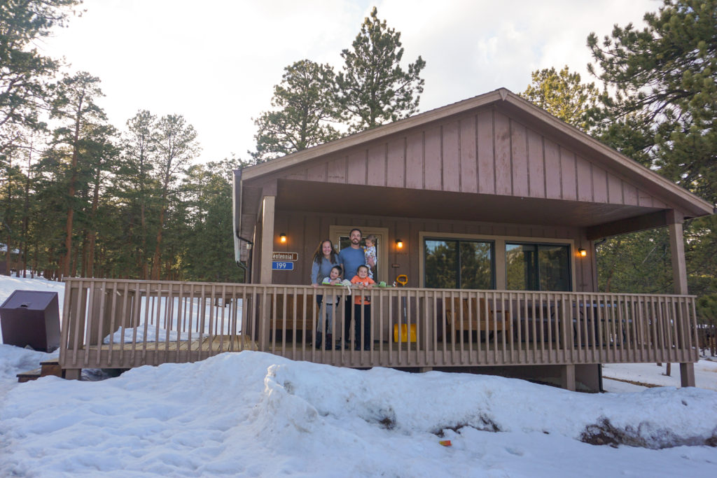 The cabins at the YMCA of the Rockies are a great place to stay with kids during the winter in Estes Park. The cabins have fireplaces, kitchens and multiple bedrooms.